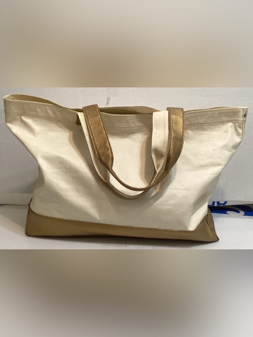 Vintage Bath and Body Works Large Beige Gold Tote Bag & Small Gold Zipper Bag